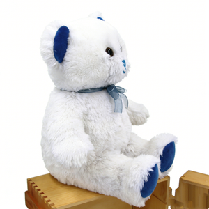 Oso de peluche blanco con lazo azul, oso de peluche azul y blanco para niño, oso de peluche bicolore azul y blanco sentado - Product Image 3