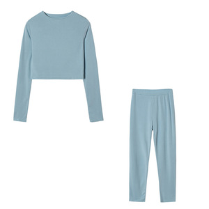 定制徽标休闲春季长袖衬衫和打底裤两件套女式涤棉运动服 - Product Image 4