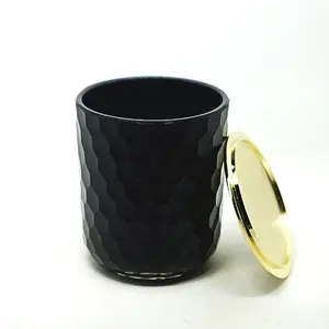 Hand Engarve Black Fish Scale Home Decor Cylinder Wedding Candle Glass Jar with Lid Factory Direct