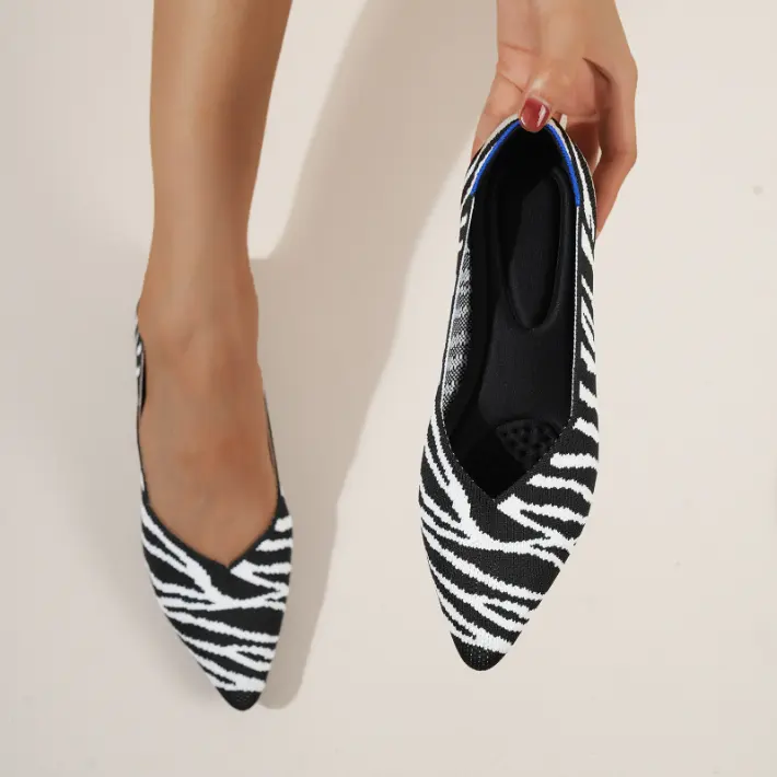 Sepatu boneka wanita, sepatu pantai musim panas, sepatu loafer, sepatu boneka datar, nyaman, garis-garis, Zebra, 2024