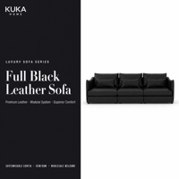 Ensemble de canapé sectionnel moderne en cuir noir, 3 places, fauteuil, ottoman, structure métallique, meubles modulaires pour salon, OEM ODM