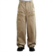 Pantalon de travail tendance en toile légère et respirante, style vintage urbain, coupe droite, taille élastique, boutons centraux, printemps-automne