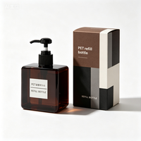 Bouteille de shampooing en plastique très vendue, 250 ml, en PETG, carrée, avec pompe, pour gel douche et emballage en boîte en papier