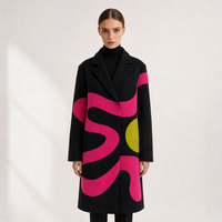 Manteau en laine double face à blocs de couleur pour femme PRETTY STEPS, col à revers, longueur mi-longue