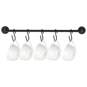 Wall-mounted mug holder, modern metal design, with 5 mug hooks for storing cutlery and <b>teacups</b>. - Product Image 1