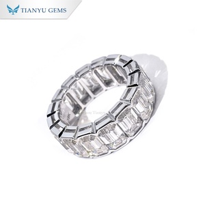 Tianyu Gems Women's <b>Emerald</b> Cut Diamond Eternity Band <b>Ring</b> Channel Setting Classic18K Rhodium Plated - Product Image 2