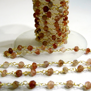 Perles de pierre facettées en quartz rutilé jaune, en forme de rondelle, pour chapelet, enroulées sur fil, vendues au mètre - Product Image 1