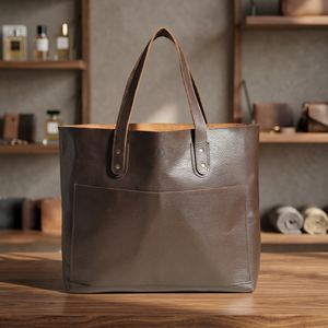 Pochette pour femme en cuir véritable brun foncé, fermeture éclair, écologique, imperméable, souple, décontractée, durable, légère, grande capacité - Product Image 1