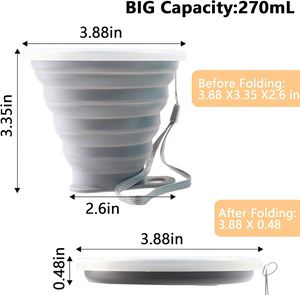Durable Collapsible Water <b>Cup</b> 270ml Portable Silicone <b>Reusable</b> Lightweight Flexible BPA Free Leakproof Travel Camping Mug - Product Image 2