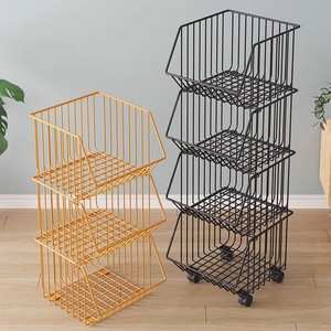 Wire <b>Basket</b> <b>Storage</b> Rack 2 Tier Removable Rectangle Standing Type With Handle For Kitchen Food Container - Product Image 1