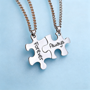 Colliers de couple en forme de puzzle, plaqués or 18 carats sans nickel, gravés personnalisés, assortis <span class=keywords><strong>pour</strong></span> les amoureux, « Forever & Always » - Product Image 4