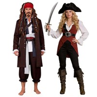 Costume de pirate des Caraïbes Captain Jack Sparrow Elizabeth pour adulte unisexe, tenue de cosplay de pirate, gilet, pantalon, veste, trench-coat