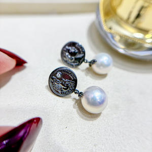 S925 <b>Silver</b> DIY <b>Pearl</b> Accessories Empty Tray with 9-13mm Round Beads Fashionable <b>Earrings</b> 22235 - Product Image 3