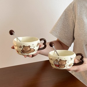 Taza de cerámica con diseño de capibara, con cuchara, diseño de dibujos animados, para niños y adultos, taza de café para el desayuno, idea de regalo. - Product Image 1