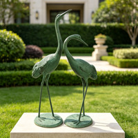Statue de héron vert patiné en aluminium vintage, grande figurine d'oiseau pour décoration extérieure de jardin et bassin aquatique