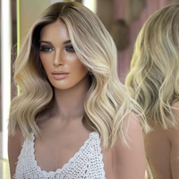 Perruque Bob en cheveux humains blond miel cendré, ondulations lâches, avec dentelle frontale 13x4, pré-épilée, sans colle, pour femmes