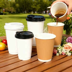 Custom LOGO Disposable Wholesale Paper <strong>Cups</strong> <strong>Hot</strong> Drinks Coffee Tea Juice Double Wall Paper Coffee <strong>Cup</strong> with Lids - Product Image 2