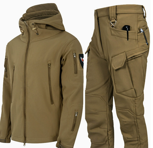 Combinaison de randonnée pour <span class=keywords><strong>homme</strong></span>, en softshell, doublée de polaire, chaude, décontractée, avec pantalon et veste rembourrés en velours, imperméable - Product Image 3