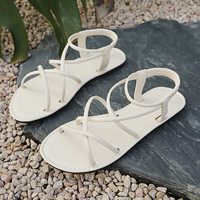 Sandales plates à lacets croisés pour femme, en PU, à bout ouvert, tendance estivale pour les vacances à la plage