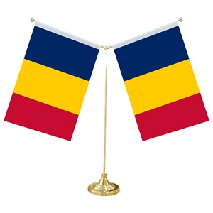 Drapeau de table en forme de Y avec base en métal pour décorations de mini-drapeaux du Tchad personnalisables - Product Image 1