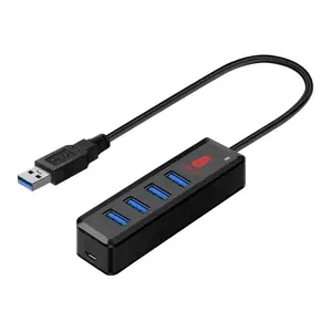 4-in-1 High-speed USB3.0 Hub USB3.0 Converter Built-in DC Power Port Support Mouse Keyboard U Disk Hard Disk USB Fan