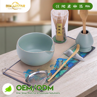 Kit cadeau d'accessoires pour le thé Matcha Fouet en bambou Macha Bol en poterie Support Chawan Chashaku Ensemble de matcha blanc