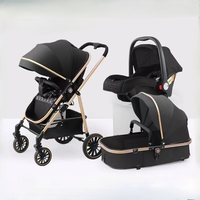 Poussette bébé noire de luxe 3-en-1 de haute qualité, nouveau design compact en alliage, landau en lin 2-en-1 avec fonction voiture, vente en gros