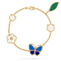 Bracelet empilable en plaqué or 18 carats avec pierres naturelles, motif coccinelle, papillon bleu, trèfle à quatre feuilles, feuille verte Fritillaria, style luxe léger et porte-bonheur