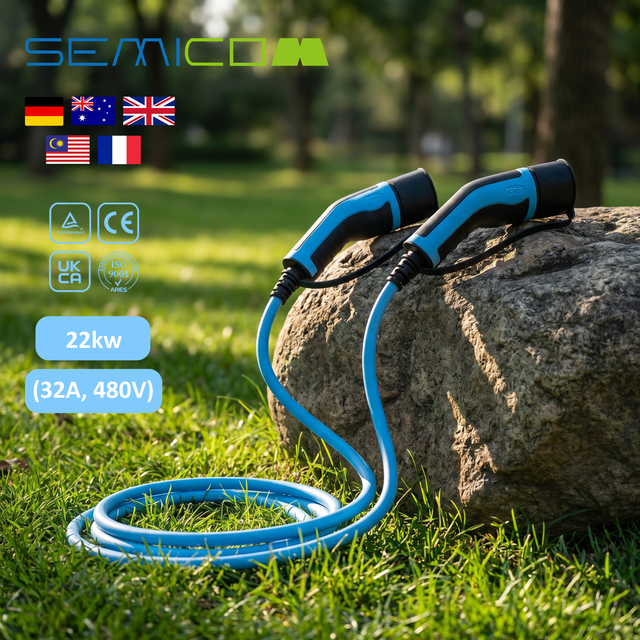 Type 2 Charging Cable 22kW 32A Type 2 to Type 2 EV Charger Cable Electric Vehicle Car Charging Cable Compatible with Most EVs