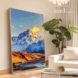 Peinture à l'huile peinte à la main, paysage de montagnes dorées, art moderne minimaliste, décoration murale pour salon, fond de canapé, sans cadre - Product Image 2