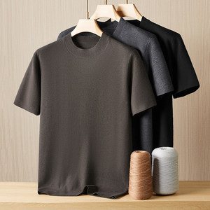 Maglione da <span class=keywords><strong>Uomo</strong></span> di Alta Qualità 100% Lana a Maniche Corte, T-shirt in Lana a Collo Tondo, Top in Lana Merino Super Fine - Product Image 1
