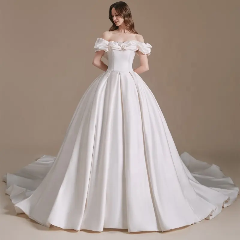 Jancember RL048 Vintage White Satin Modest Bridal Ball Gown Wedding Dresses For Women