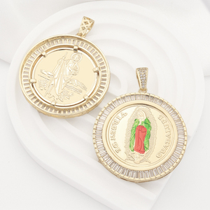 Ciondoli Religiosi Placcati Oro 14K all'Ingrosso, San Giuda e Vergine Maria, Gioielli con Zirconi CZ, Materiale Principale Ottone - Product Image 3