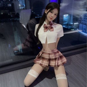 Lemon Story Conjunto de dos piezas con falda corta plisada y uniforme Jk a cuadros japonés sexy para estudiantes 8665 - Product Image 3