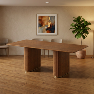 Mid Century Modern Wooden <b>Rectangle</b> Dining <b>Table</b> With Ribbed Legs Stable Home Furniture For 6 Seating Capacity - Product Image 1