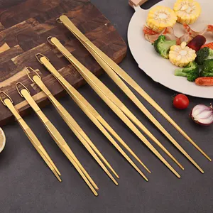Golden Stainless Steel Mini Kitchen Tongs BBQ Tools For Salad Meat Spaghetti Utensils For Cooking Serving