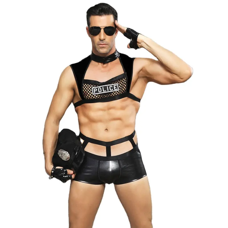 Mens Police Uniform Nightclub Performance Clothing Sexy Boxer Men's Underwear Plus Size Gay Sexy Lingerie For Cosplay