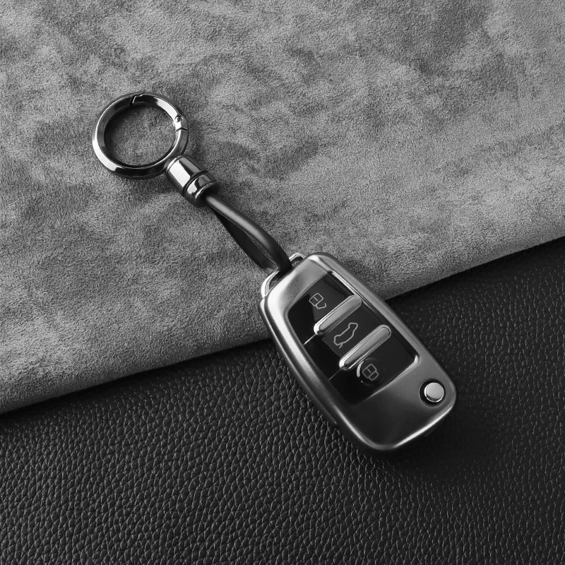 grey car key case with round buckle