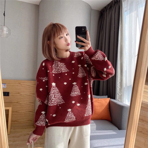 Suéter de Punto Modal y Acrílico de Manga Larga con Diseño de Árbol de Navidad, Estilo Coreano, Holgado, para Mujer, Nueva Colección Otoño 2026 - Product Image 2
