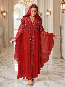 热卖钻石和珍珠镶钻长袍连帽斗篷蝙蝠袖连衣裙传统穆斯林阿巴亚中东和阿拉伯穆斯林 - Product Image 4