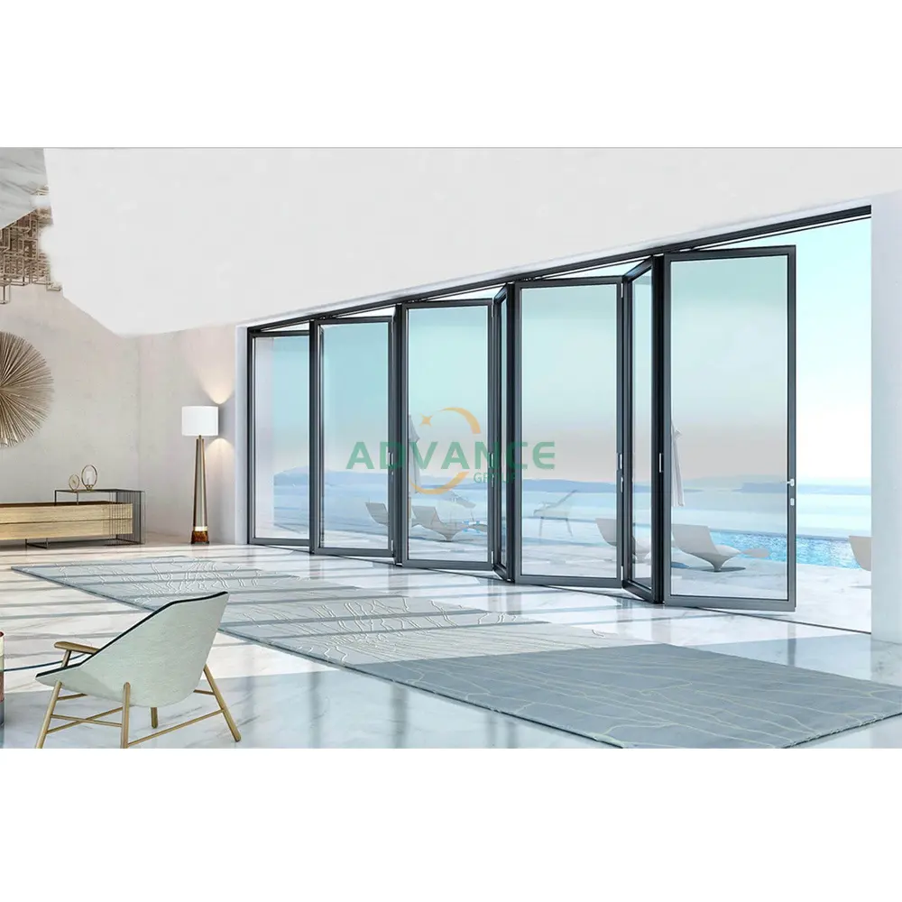 exterior glass door iron aluminum alloy soundproof bi-folding folding open type closet screen doors aluminum