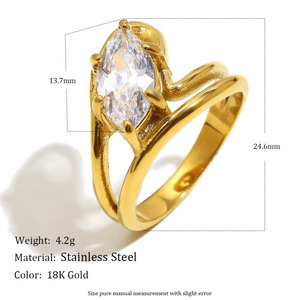 Stainless Steel 18K Gold Plated Mixed Shape Zircon <b>Ring</b> Bold Chunky <b>Statement</b> Finger <b>Ring</b> For Women Party Daily Trendy Jewelry - Product Image 1