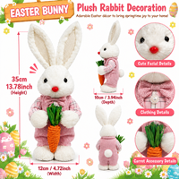 Figurine Lapin de Pâques en Peluche Pafu, Décoration de Table Printanière pour la Maison avec Accessoire Carotte et Fleur, Cadeau de Pâques