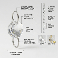 Chaîne de perles octogonales en cristal transparent de 14 mm, 1 mètre, pour lustre, décoration de mariage, fête, perles en cristal en gros