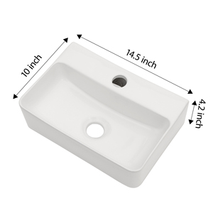 US Stock Kostenloser Versand Weiß Keramik Waschbecken <span class=keywords><strong>14</strong></span> Zoll Wandbehang Kunst becken Moderne Waschbecken Wand halterung Hand wasch schüssel - Product Image 6