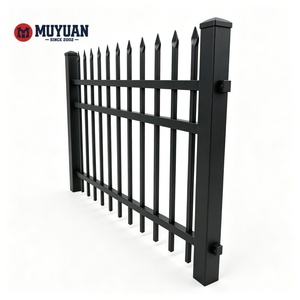 Valla Moderna <span class=keywords><strong>de</strong></span> Acero Galvanizado, Tipo Palisada Negra, con Puerta y Láminas Decorativas <span class=keywords><strong>de</strong></span> Metal para Jardín o Patio - Product Image 1