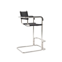 Chaise haute de bar classique moderne en cuir rembourré avec structure chromée pour îlot de cuisine, café, bar