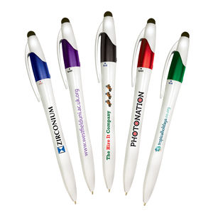 Stylo à encre twist personnalisé 3 en 1, stylo à bille avec stylet à encre multicolore, stylo à bille en noir bleu rouge - Product Image 2