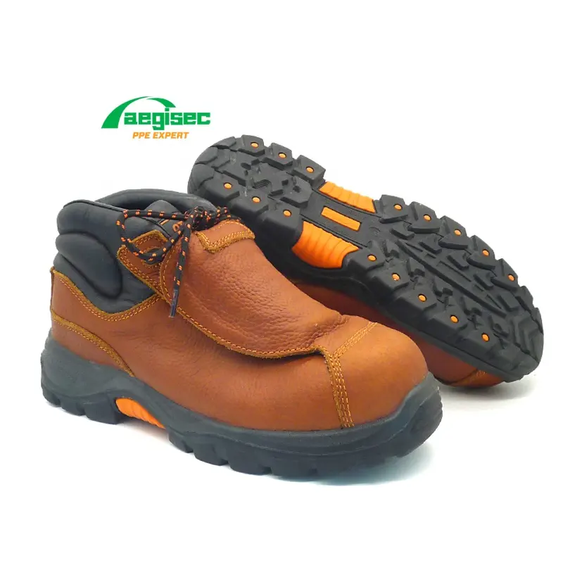 AEGISEC scarpe antinfortunistiche in pelle di mucca durevoli protezione del piede puntale composito protezione dalla penetrazione stivali di sicurezza per saldatura