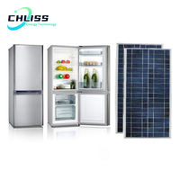 Réfrigérateur solaire 180L à double porte, congélateur vertical, alimentation solaire DC 12V 24V pour chambre d'hôtel